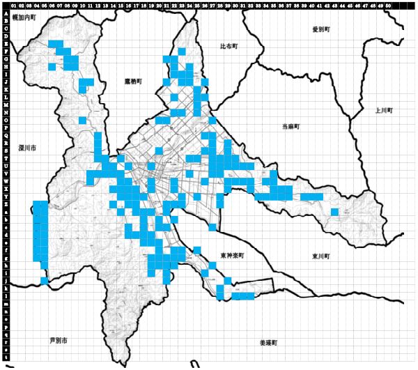 平成24年から令和5年の間にアライグマが捕獲された地域の図
