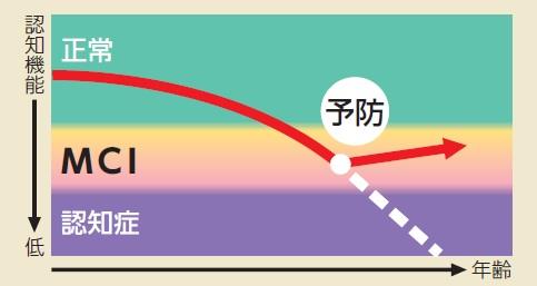 軽度認知障害のうちに早期発見できると、認知症への移行を予防できる可能性があることを示すグラフ