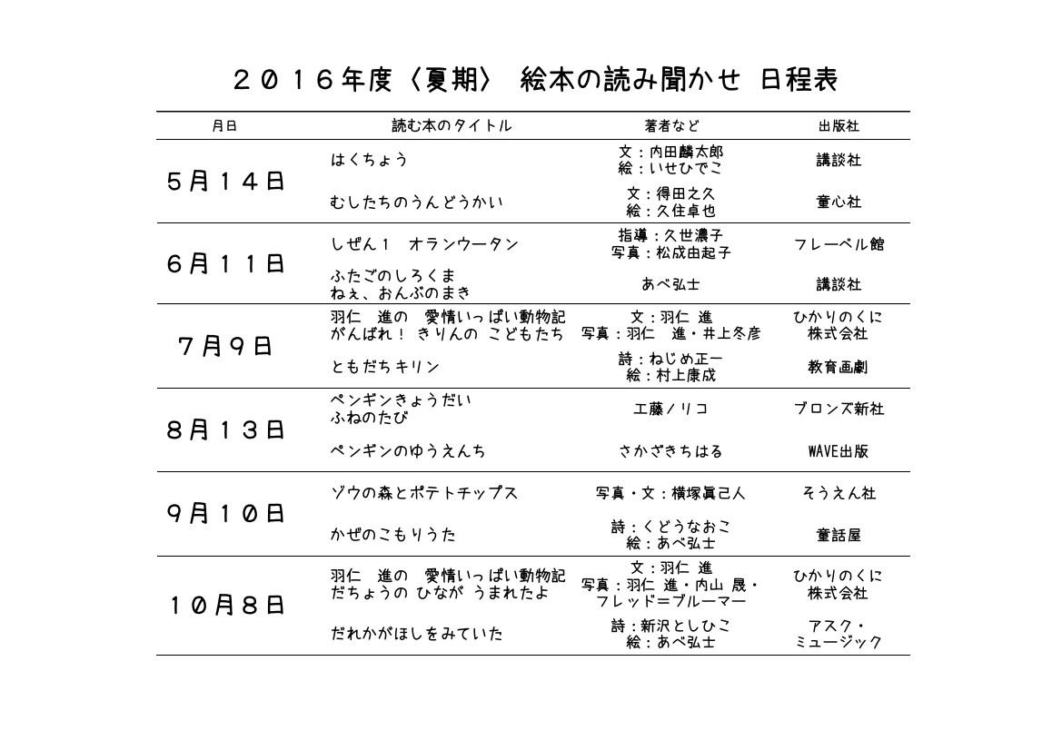 読み聞かせスケジュール