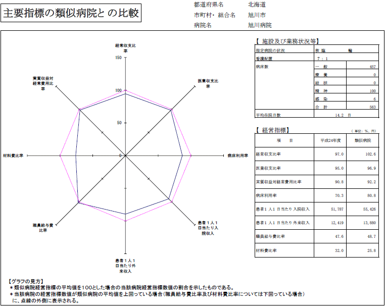 主要指標の類似病院との比較 したチャートと表