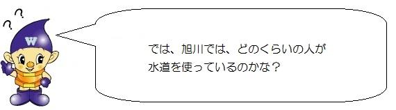 水道ぼうやのイラスト。では、旭川では、どのくらいの人が水道を使っているのかな。